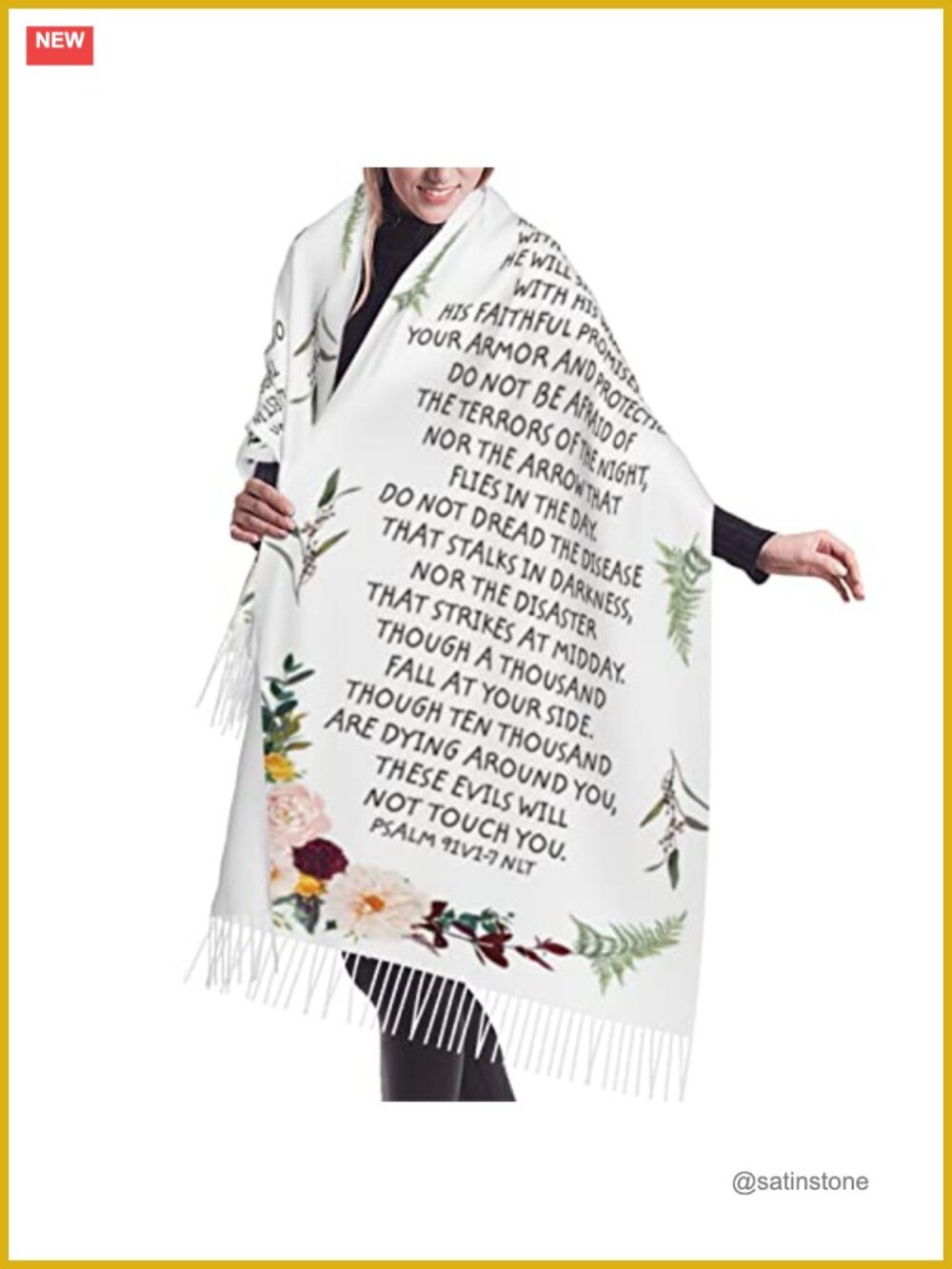 Psalm 23 Travel Scarf Floral Cashmere Pashmina Shawl Inspirational Bible Verse